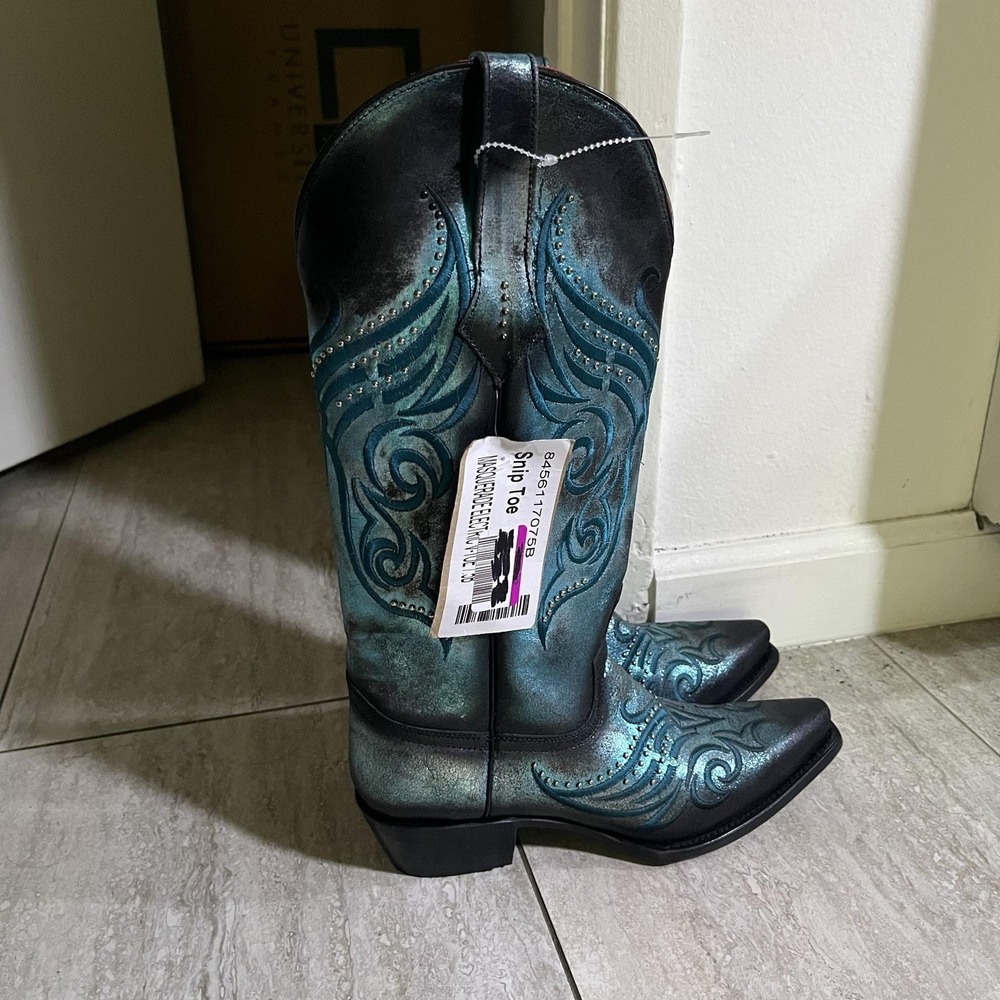 Ferrini Boots Womens Size 7.5 Blue Masquerade Electro Snip Toe Western Cowboy